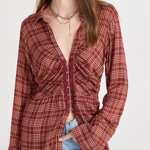 Free People Tops - We the Free Catalina Remade Shirt in Red Combo Free People